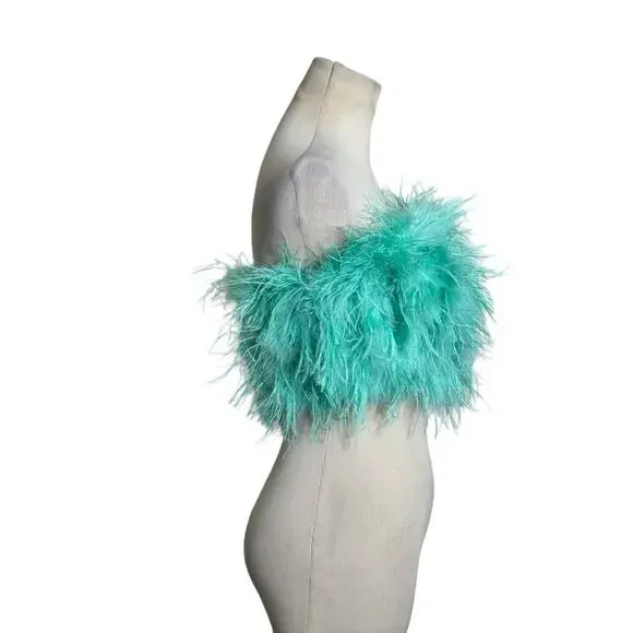 Club L London aqua green feather bandeau crop top size 4 - Picture 6 of 16